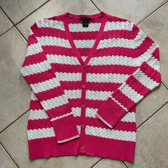 Pink Tartan cotton striped cardigan. Ladies M. EUC. - Picture 1 of 9